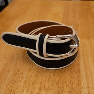 Lauren Ralph Lauren Black Leather Belt with Cream Trim NWOT